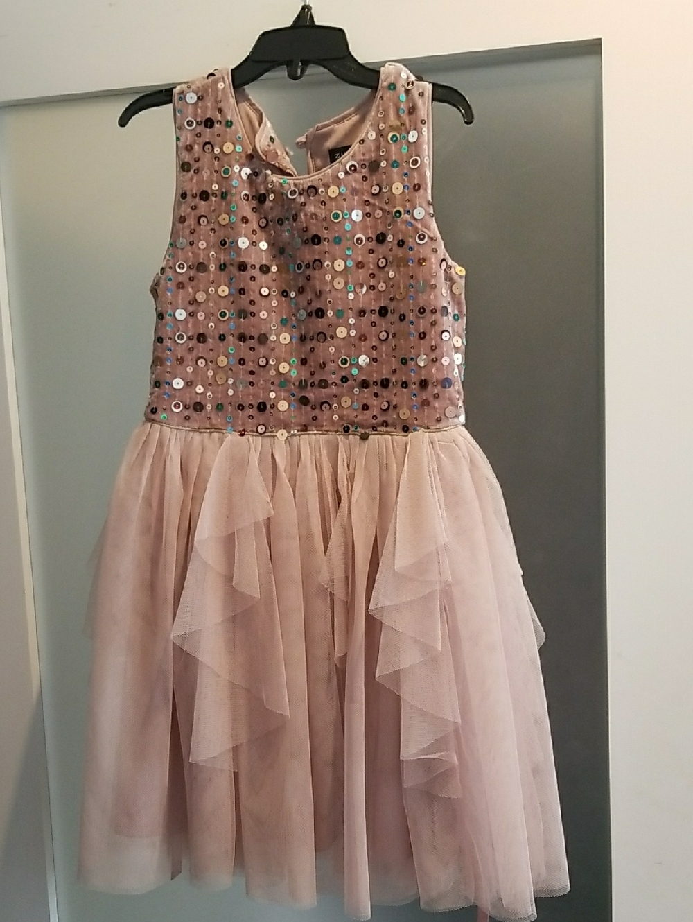 Zunie Champagne Velvet Dress with Multicolor Sequins